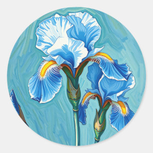 Adesivo Redondo Flores de Íris Azul Padrão Artístico