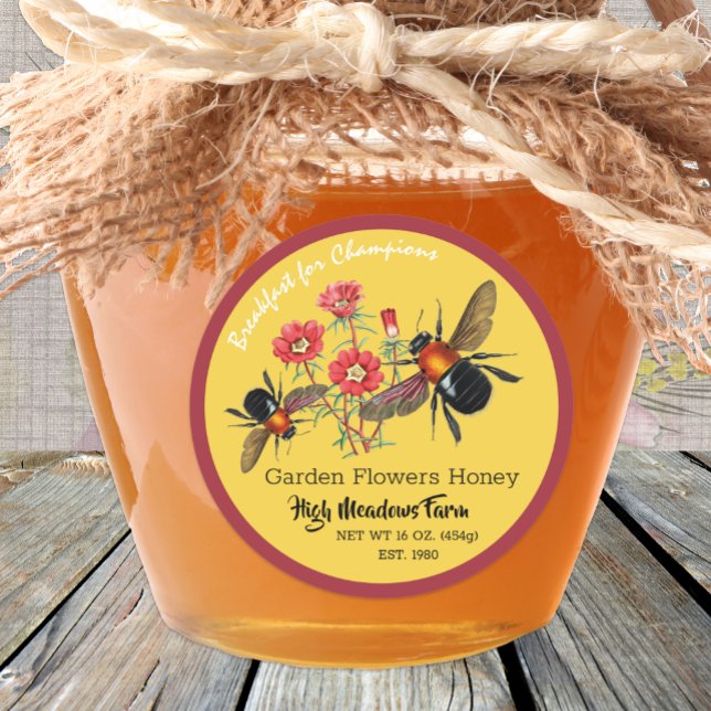 Adesivo Redondo Flores De Jardim, Abelha, Vintage (Criador carregado)