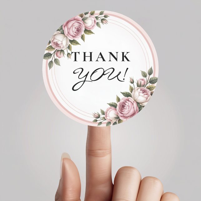 Adesivo Redondo Flores De Jardim De Aquarelas Obrigado (Criador carregado)