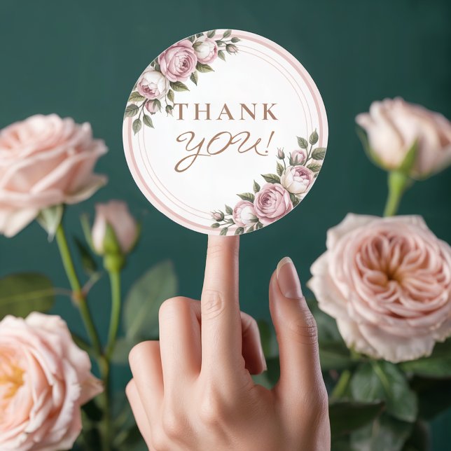 Adesivo Redondo Flores De Jardim De Aquarelas Obrigado (Criador carregado)