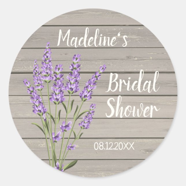 Adesivo Redondo Flores de lavanda roxa em Chuva de Noiva de madeir (Frente)