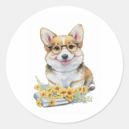 Adesivo Redondo Flores de Livros Corgi