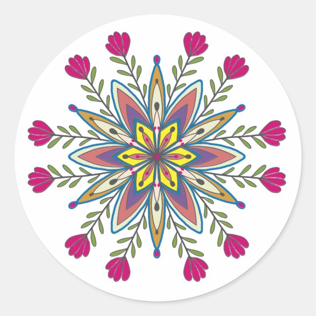 Adesivo Redondo Flores de mandala autoritárias (Frente)