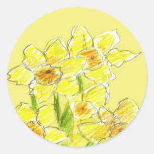 Adesivo Redondo Flores de Mola Amarelo de Daffodil de Desenho