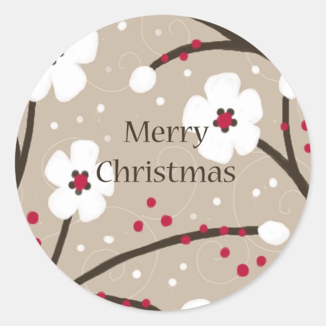 Adesivo Redondo Flores de Natal e Berries Sticker (Frente)