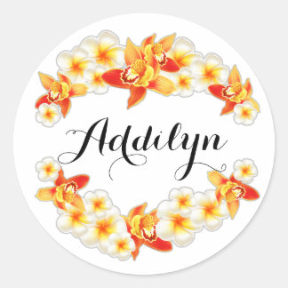 Adesivo Redondo Flores de Orquídeas e Plumeria, Elegantes