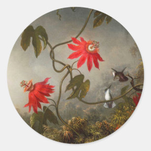 Adesivo Redondo Flores de Paixão com Pássaros Hummingbird