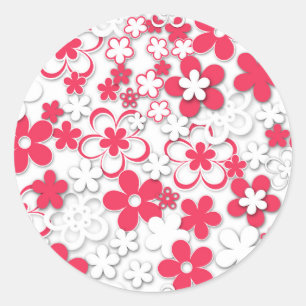 Adesivo Redondo Flores de papel vermelho e branco
