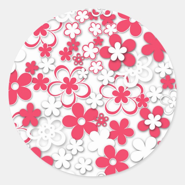 Adesivo Redondo Flores de papel vermelho e branco (Frente)
