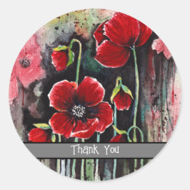 Adesivo Redondo Flores De Papoila Em Aquarela