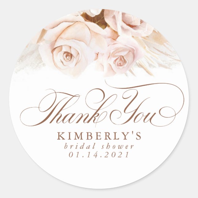 Adesivo Redondo Flores de Pastel Suave Grama de Pampas Obrigado (Frente)