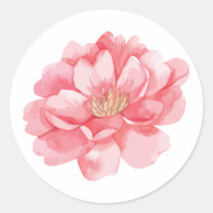 Adesivo Redondo Flores de Peônia Rosa Floral Elegante Casamento