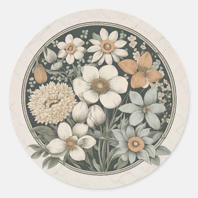 Adesivo Redondo Flores de primavera (Frente)