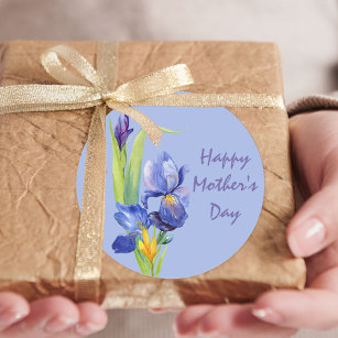 Adesivo Redondo Flores de primavera - Feliz dia de as mães azul
