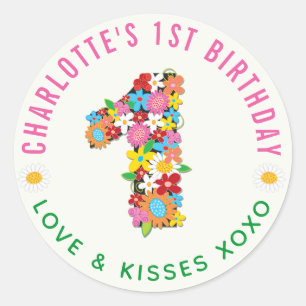 Adesivo Redondo Flores de primavera Um primeiro aniversario de Gar