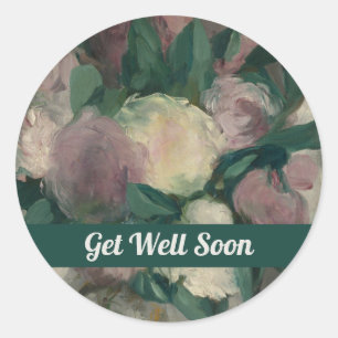 Adesivo Redondo Flores de Recuperação Floral Vintage Manet Peônias