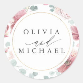 Adesivo Redondo Flores de Rosa e Casamento Elegante de Quadro Dour