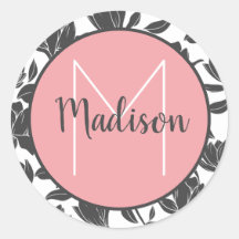 Flores de Tulipa Floral Rosa Pastel com Nome Monog