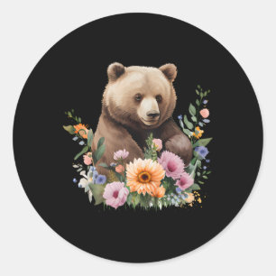 Adesivo Redondo Flores De Urso Animal De Cor Aquática