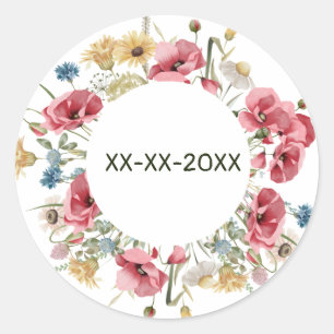 Adesivo Redondo Flores de verão de quadro-sombra personalizam