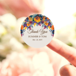 Adesivo Redondo Flores de Verão elegante Obrigada
