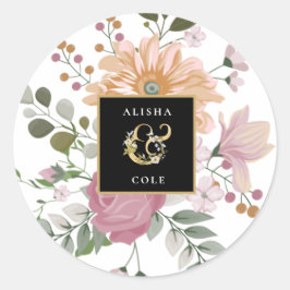 Adesivo Redondo Flores de Verão no Casamento Branco