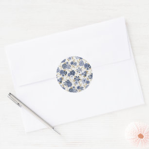 Adesivo Redondo Flores de Vinha Azul Ilustradas Botânicas