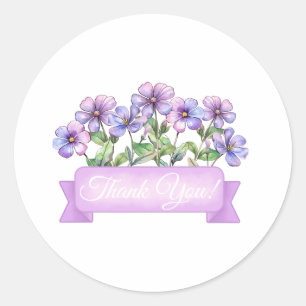 Adesivo Redondo Flores de Violeta Chic com Floral de Banner Obriga