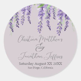 Adesivo Redondo Flores de Wisteria Roxa em Lavanda Elegante
