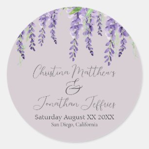 Adesivo Redondo Flores de Wisteria Roxa em Lavanda Elegante