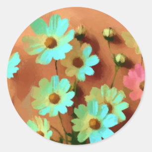 Adesivo Redondo Flores de Zinnia Elegans