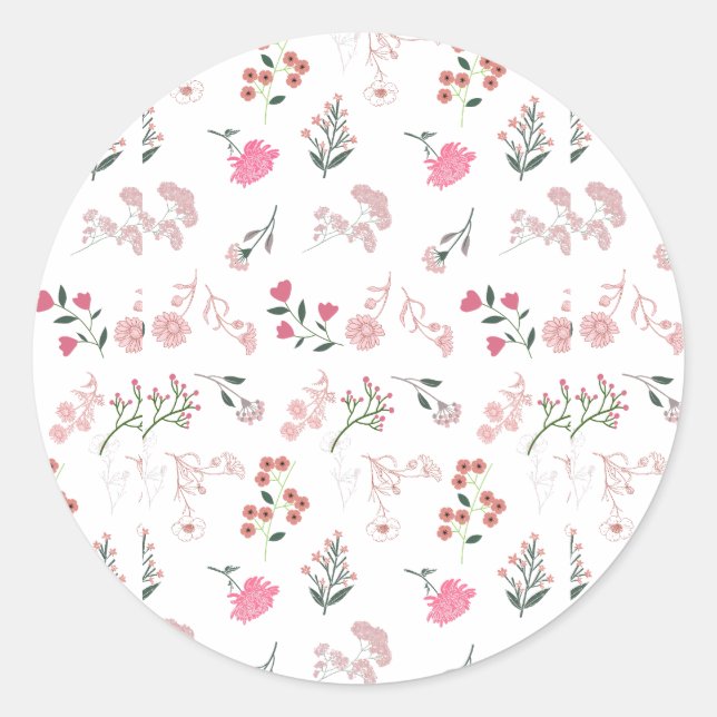 Adesivo Redondo Flores Delicadas Associadas no Impressão de Padrão (Frente)