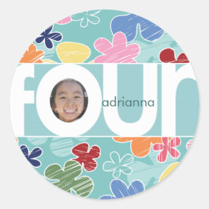 Adesivo Redondo Flores Desfocadas 4º Aniversário