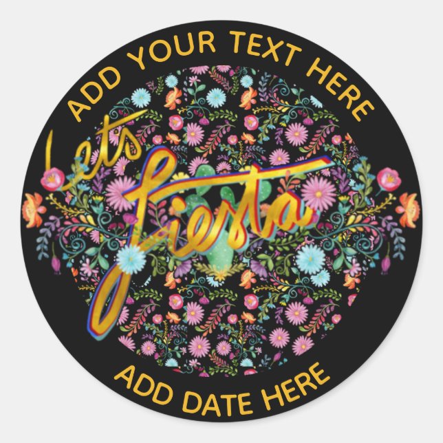 Adesivo Redondo Flores do Folk Mexicano Fiesta Personalizadas (Frente)