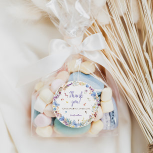 Adesivo Redondo Flores do Prado Baby Shower obrigado
