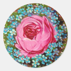 Adesivo Redondo Flores do rosa & do azul do rosa do Victorian do