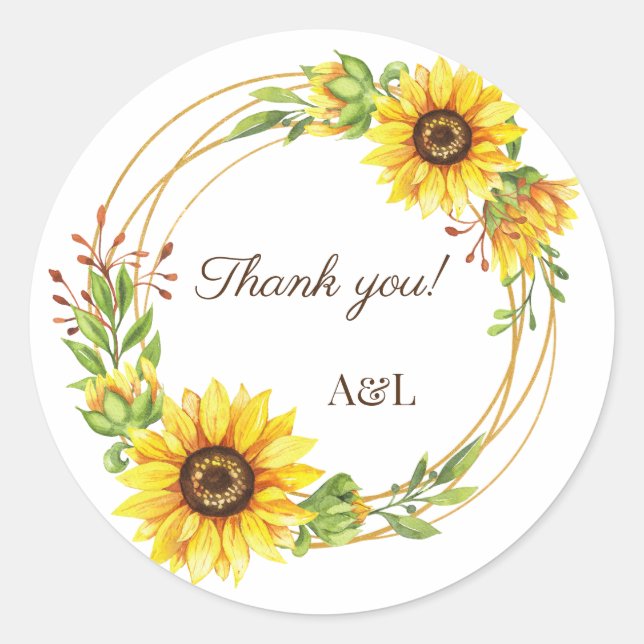 Adesivo Redondo Flores do sol bô obrigado de casamento (Frente)