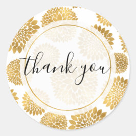 Adesivo Redondo Flores Douradas de Chic Personalizadas Obrigado