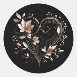 Adesivo Redondo Flores Douradas Rosa modernas com coração