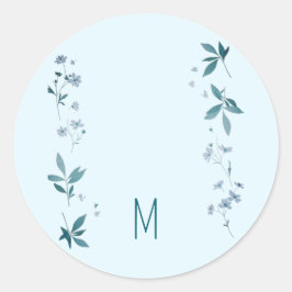 Adesivo Redondo Flores e folhas azuis-claras