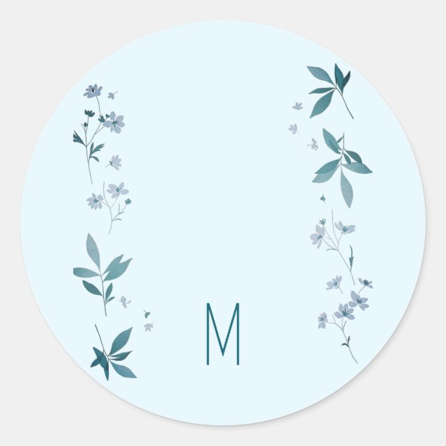 Adesivo Redondo Flores e folhas azuis-claras (Frente)