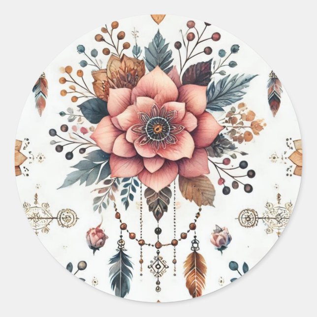 Adesivo Redondo Flores e Penas (Frente)