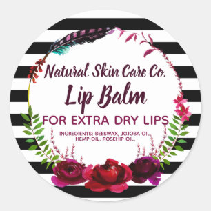 Adesivo Redondo Flores E Rótulos Comerciais De Lip Balm