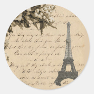 Adesivo Redondo Flores e torre Eiffel francesas velhas