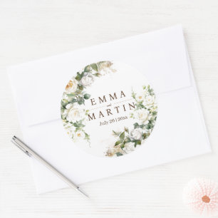 Adesivo Redondo Flores Elegantes De Casamento De Rosas Brancas