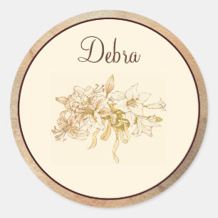 Adesivo Redondo Flores Elegantes Monograma Rosa e Amarelo