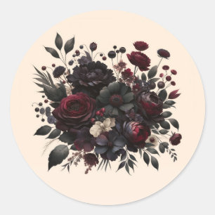 Adesivo Redondo Flores Escuras e Temperamentais Elegantes Flores d