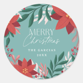 Adesivo Redondo Flores Festivas de Poinsettia no Natal