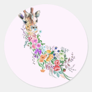Adesivo Redondo Flores Girafa Sticker