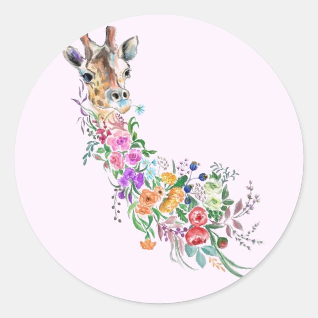 Adesivo Redondo Flores Girafa Sticker (Frente)